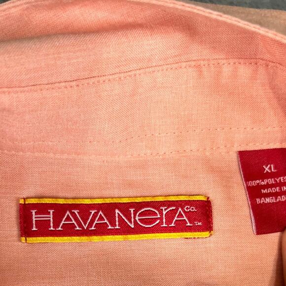 Men's Havanera Co. XL Peach/Coral Short Sleeve Button Up Shirt Excellent Cond - Picture 3 of 9